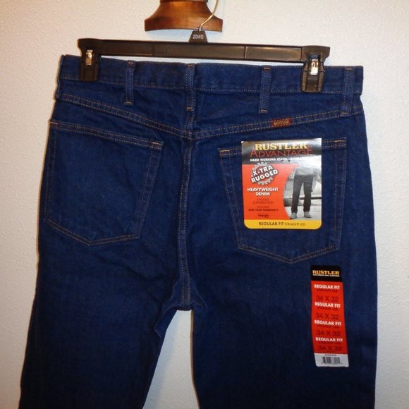 Rustler Men's Jeans Size 34 x 32 Regular Fit Straight Leg X-TRA Rugged - Picture 2 of 10